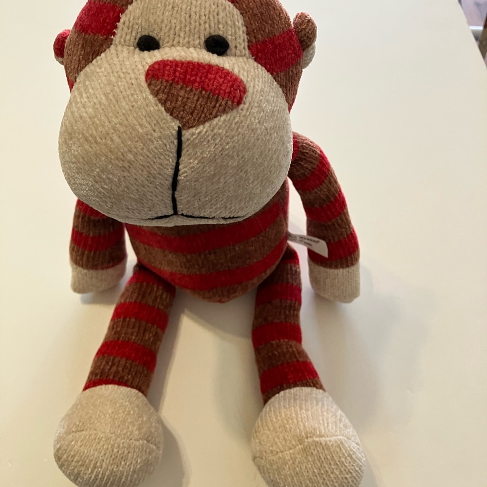 Cost Plus World Market Red and Brown Striped Monkey Plush
